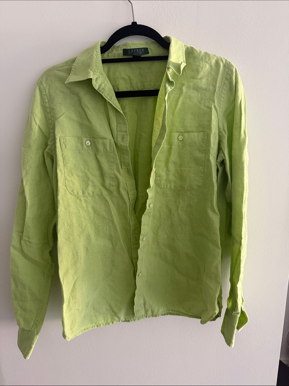 Ralph Lauren Lime Green Linen Button-Down Shirt